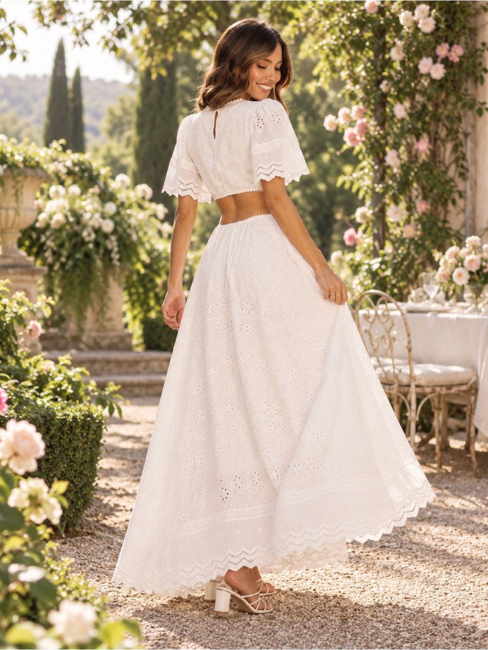 NEW Petal & Pup Merletto White Eyelet Cutout Maxi Dress Size L NWOT - Picture 2 of 6